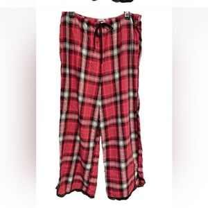 Victoria's  Secret Pajama Lounge Pants Red Plaid Black Lace Trim drawstring - L